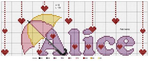 Alice Chuva De Amor Ponto Cruz Nomes Em Ponto Cruz Desenhos Ponto