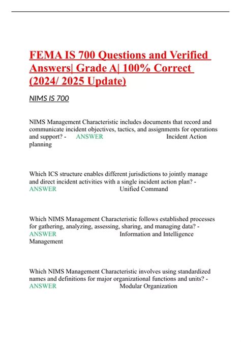 FEMA IS 700 Questions and Verified Answers| Grade A| 100% Correct (2024
