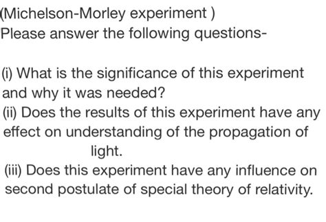 Solved Michelson Morley Experiment Please Answer The