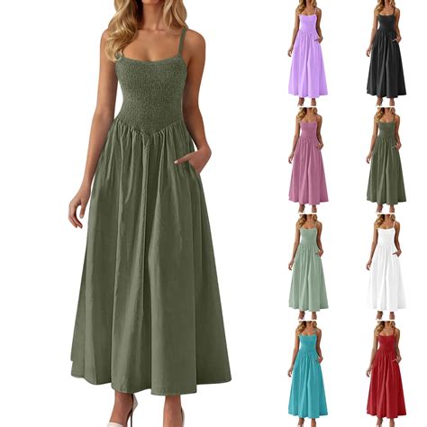 Meichang Sundresses for Women Sleeveless Spaghetti Strap Maxi Dress A