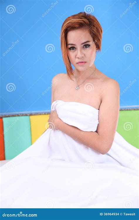 Woman With White Blanket On Bed Stock Photo Image Of Naked Lying