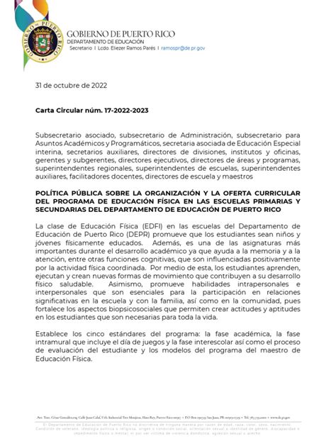 CARTA CIRCULAR NUM. 17-2022-2023-Firmado | PDF | Educación primaria ...
