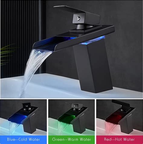 Led Light Bathroom Sink Faucet Colors Changing Waterfall Spout Hot And Cold Water Mixer Tap