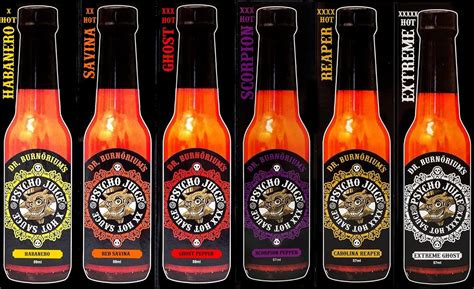 Psycho Juice Mini Six Pack Hot Chilli Pepper Sauce X Ml Bottles Amazon Co Uk Grocery