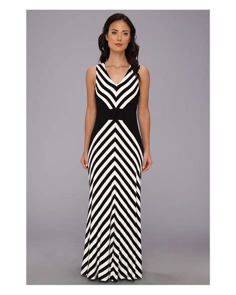 Calvin Klein Mitered Striped Maxi Dress In Black Lyst