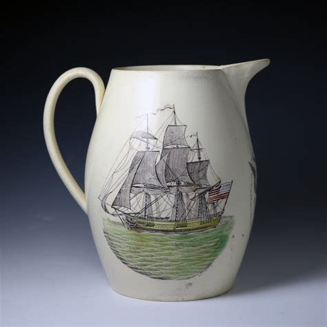 Antique English Creamware Pottery Pitcher American Independence Circa