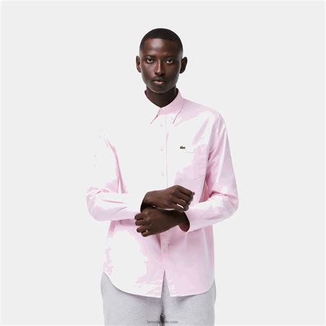 hombres Lacoste ady rosa claro camisa regular fit de algodón oxford