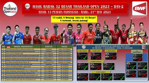 Hasil Lengkap 13 Pemain INA Di 32 Besar Thailand Open 2023 8 Pemain