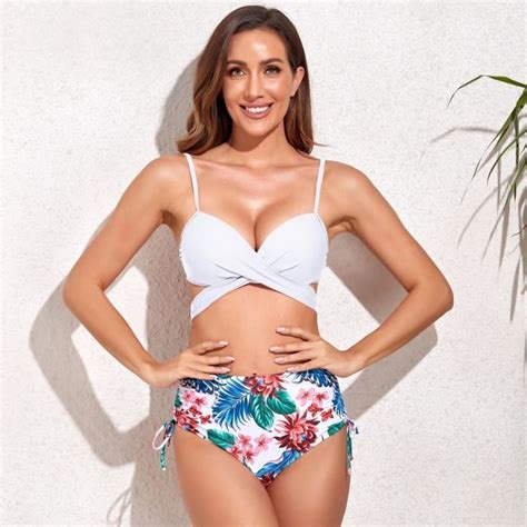 Bikini Côtelé pour Femme Couleur Unie Bikini Deux Pièces Sexy Taille Haute Maillot de Bain Push