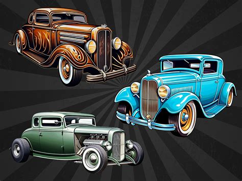 Classic Hot Rod Png Clipart Bundle Muscle Car Decal Low Rider Digital Image Hotrod