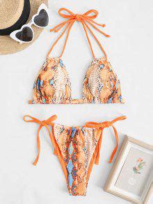 Zaful Ribbed Snakeskin Halter Loincloth Bikini Swimwear In Dark Orange