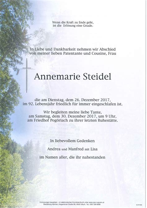 Parte für Annemarie Steidel pax requiem