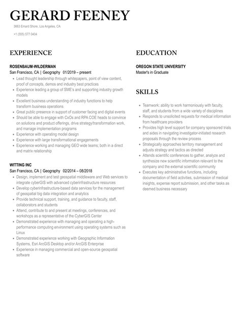 Geography Resume Samples Velvet Jobs