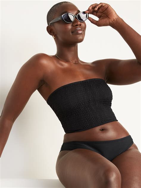 Smocked Bandeau Longline Bikini Swim Top For Women Old Navy