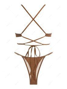 ZAFUL Metallic Glitter Sparkle Tie Back Bikini Bra And String Briefs Set In COFFEE ZAFUL 2025