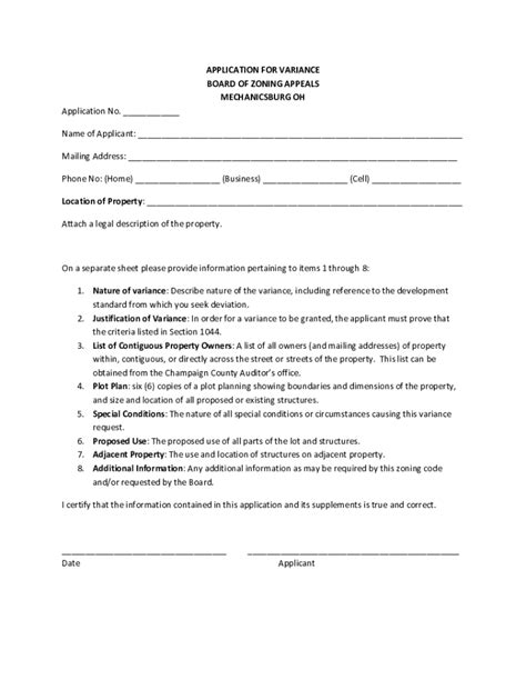 Fillable Online Board Of Variance Appeal Application Form Fax Email