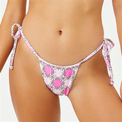 Frankie S Bikinis Swim Frankies Bikinis Tia Terry String Bikini Bottom Pink Daisy Poshmark