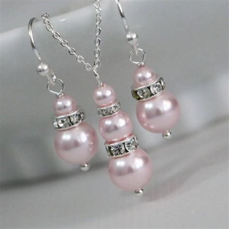 Choose Your Colors Swarovski Light Pink Pearl Necklace And Earring Set