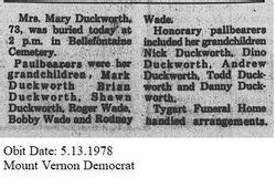 Mary R Wasson Duckworth Find A Grave Memorial