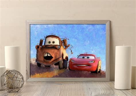 Lightning Mcqueen and Tow Mater poster disney cars print kids | Etsy