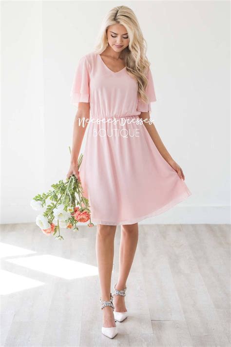 Blush Pink Chiffon Dress Modest Bridesmaids Dresses