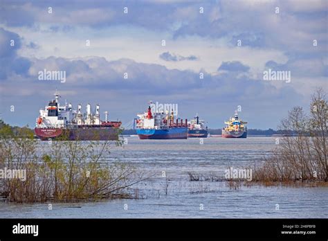 Bulk Carriers Bulkers Cargo Ships Sailing On The Lower Mississippi