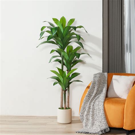 Dr Planzen 5FT Artificial Dracaena Tree With Large White Planter Faux