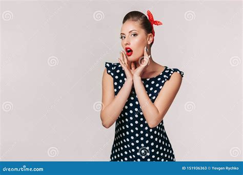 Portrait Of Pin Up Woman In Polka Dot Dress Stock Image Image Of