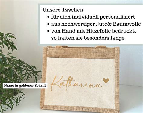 Personalisierte Jutetasche Mit Namen Und Herz Bedruckt Jute Tasche Mit