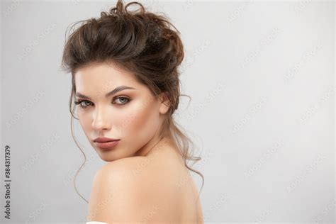 Strong Woman Face With Perfect Mua And Naked Shoulders Stock Photo Adobe Stock
