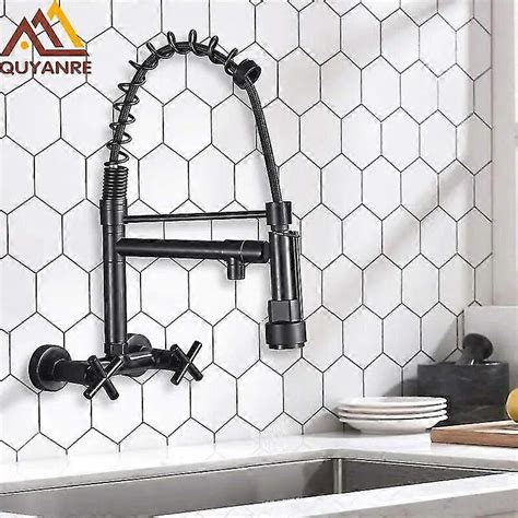 High Qualitymatte Black Wall Mounted Kitchen Faucet Hot Cold Water Mixer Tap For Kitchen Pull