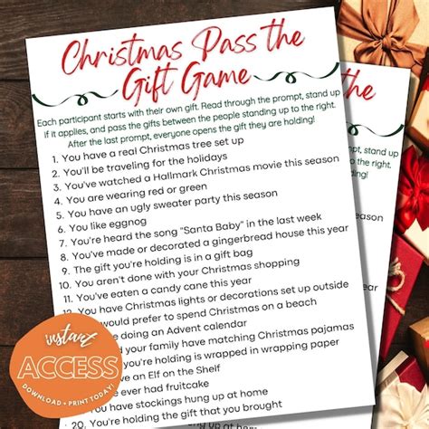 Christmas Pass The T Game Instant Download Printable Etsy