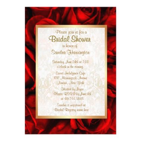 Red Rose Floral Bridal Shower 5 X 7 Invitation Card Zazzle