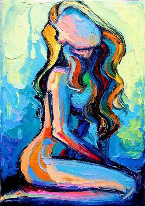 Contemporary Abstract Female Nude Figure Colorful Art By Aja Femme