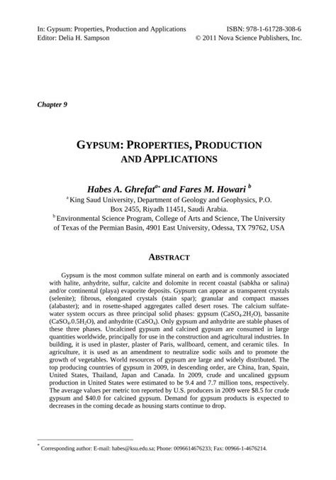 PDF GYPSUM PROPERTIES PRODUCTION AND APPLICATIONS DOKUMEN TIPS