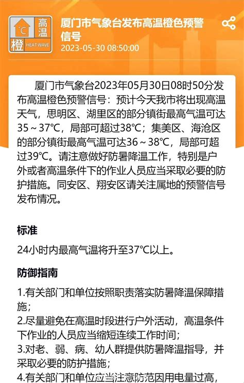 厦门刚刚发布！今年首个！要出门的千万注意了高温气温预警