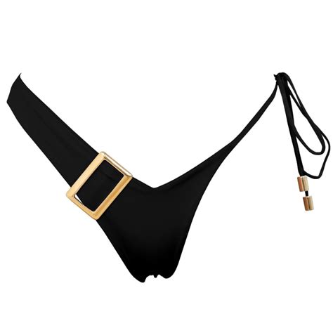 Dulcet Double Layered Asymmetric Bikini Bottom With Golden Details In