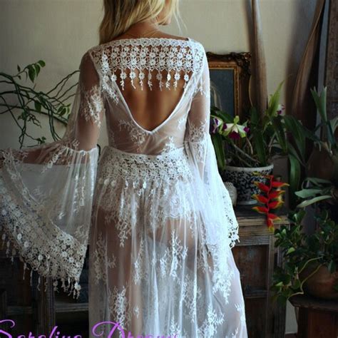 White Lace Bridal Nightgown With Train Wedding Lingerie Bridal Etsy