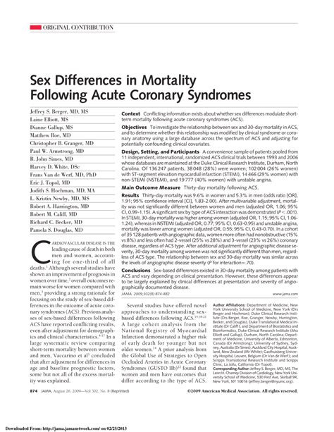 Pdf Sex Differences In Mortality Following Acute Coronary Syndromes