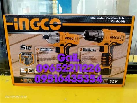 Ingco V Li Ion Cordless Pc Combo Kit Impact Driver Impact Drill