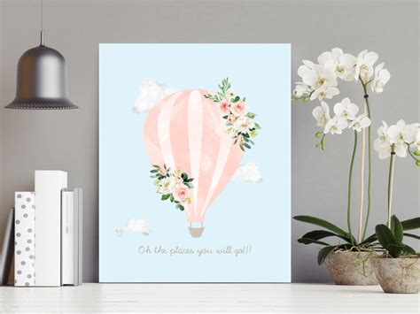 Hot Air Balloon Nursery Print Pink Hot Air Balloon Floral Hot Air