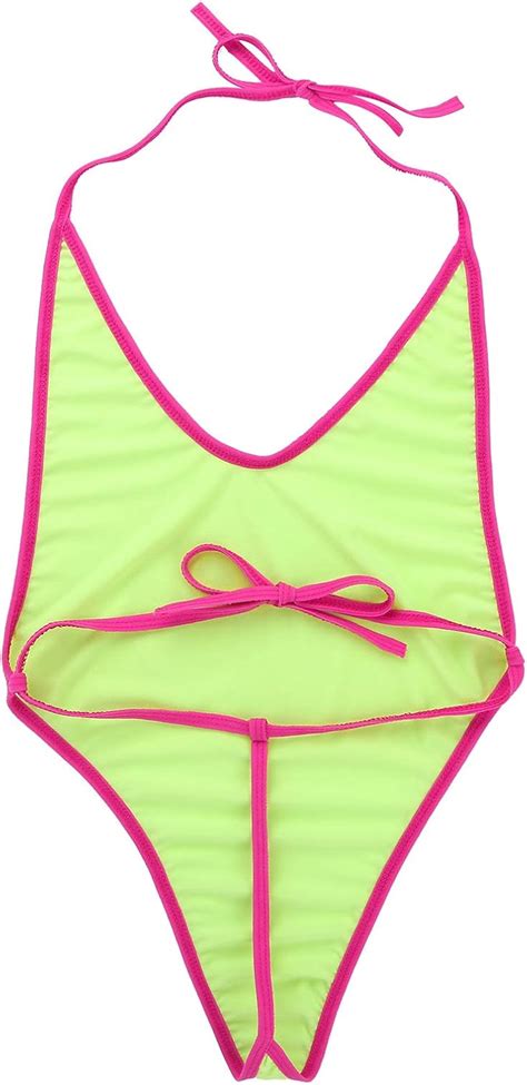 Buy Iiniim Women S One Piece Lingerie High Cut Self Tie Micro Monokini G String Thong Swimsuit