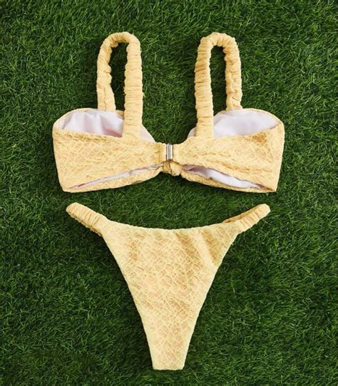 Textured Bikini Set Knot Detail Top High Cut Bottom Swimsuit On Carousell