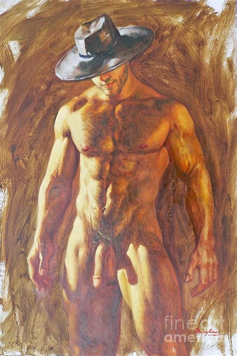 Original Oil Painting Art Male Nude Boy On Canvas Panle