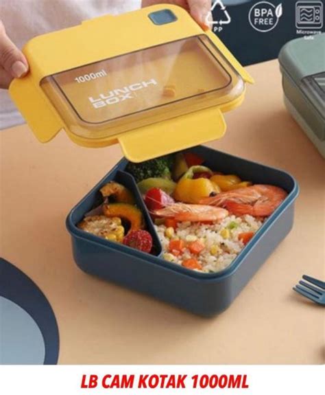 Lunch Box Cam Kotak Ml Kotak Makan Sekat Lunchbox Anti Tumpah