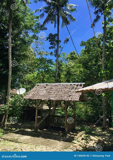 Small Pavilion In The Philippine Jungle Made Of Bamboo Surrounded By