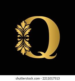 Gold Letter Q Vintage Golden Flower Stock Vector Royalty Free