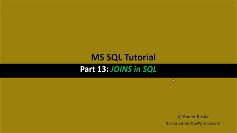 Part 13 Sql Joins Inner Join Left Outer Join Right Outer Joinfull Outer Join Youtube