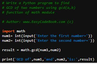 Python GCD Code Using Math Gcd Function EasyCodeBook