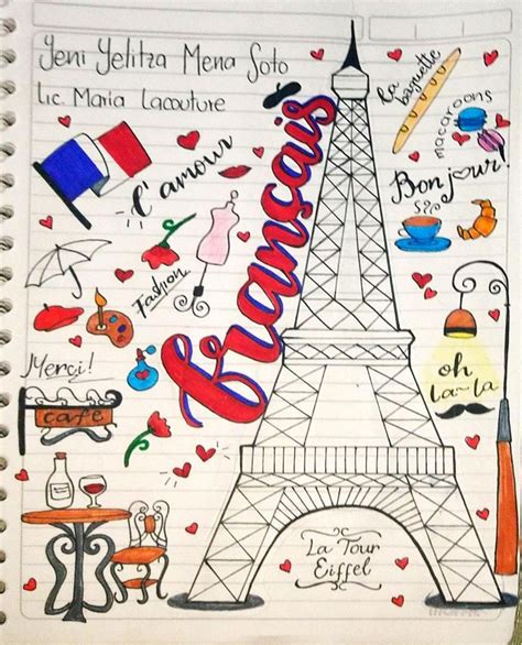 A Drawing Of The Eiffel Tower In Paris France With Words Written On It